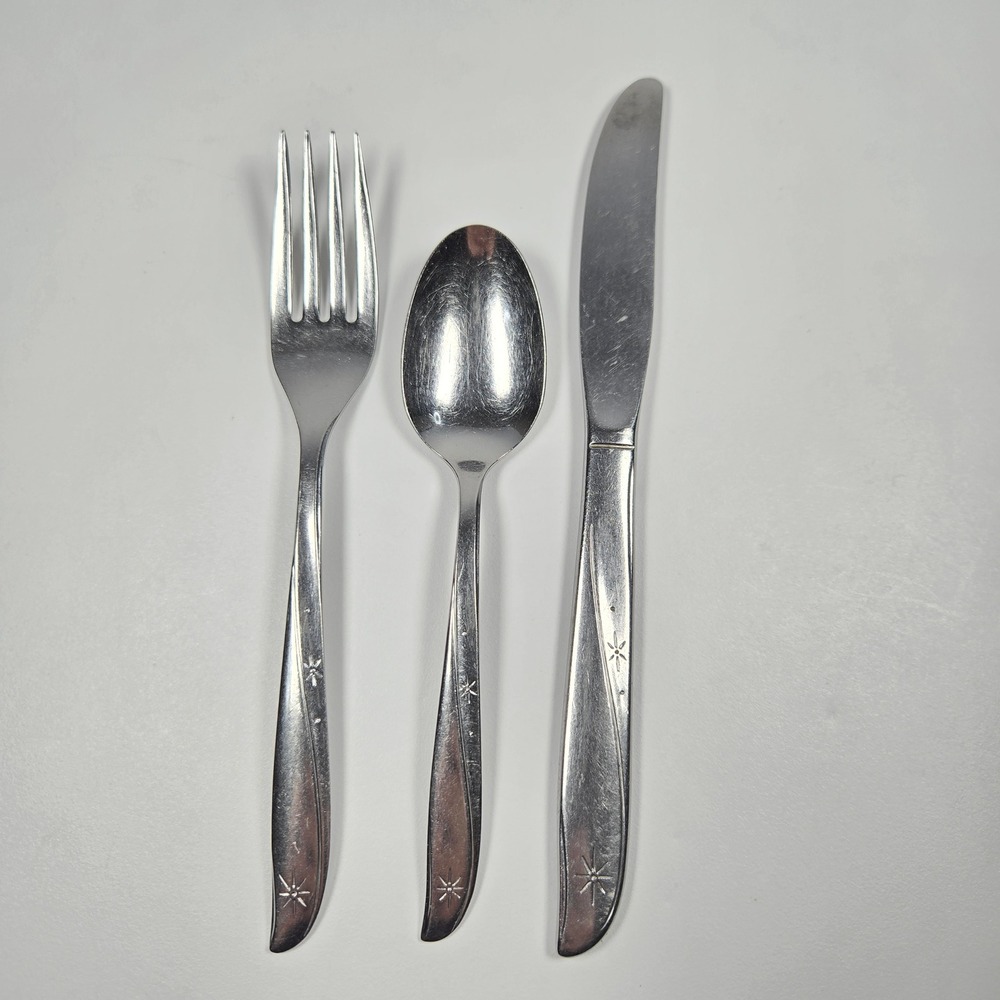Vintage Oneida Community CHILD size Twin Star Fork Spoon‎ Knife Atomic Starburst
